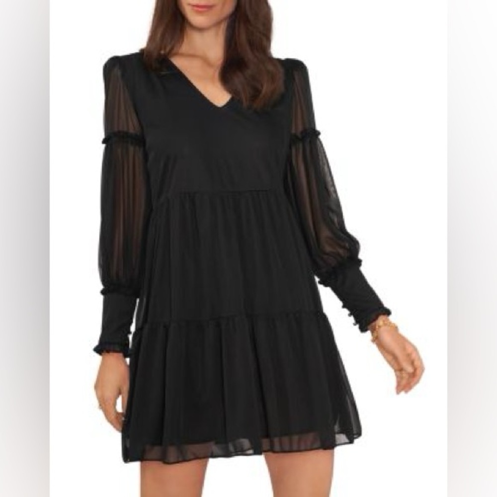 Vince Camuto Sheer Sleeve Tiered Dress Size Large